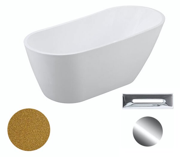 Besco Akrylátová voľne stojaca vaňa Melody Glam Z 150x80 (170x80) BESCO-Typ výpuste: Click-Clack s prepadom, chróm, BESCO-Rozmery: 150x80, BESCO-Farba: Biela/zlatá