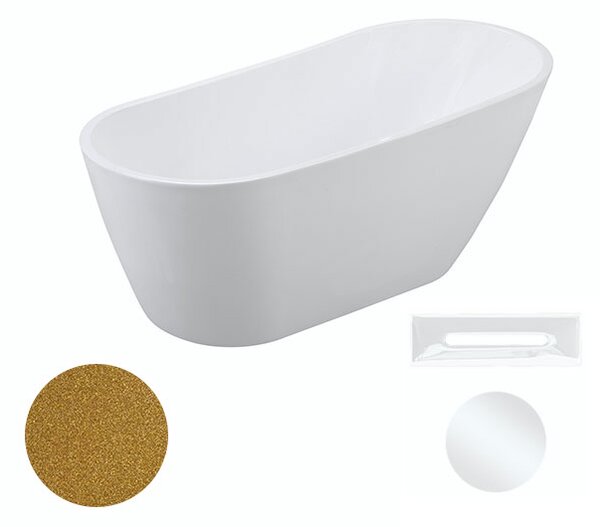 Besco Akrylátová voľne stojaca vaňa Melody Glam Z 150x80 (170x80) BESCO-Typ výpuste: Click-Clack s prepadom, chróm, BESCO-Rozmery: 150x80, BESCO-Farba: Biela/zlatá