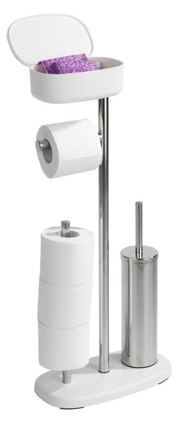Biely/v striebornej farbe stojan na toaletný papier so štetkou z nehrdzavejúcej ocele Rivazza – Wenko
