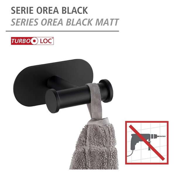 Čierny samodržiaci držiak na uteráky Wenko Orea