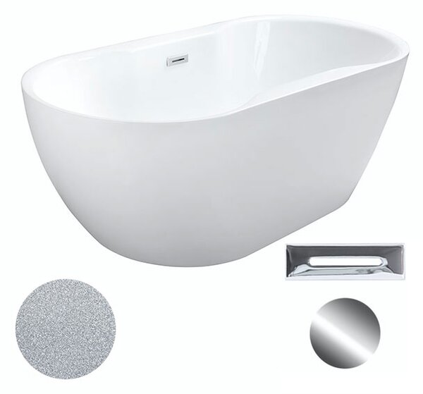 Besco Akrylátová voľne stojaca vaňa Navia Glam S 140x75 (150x80, 160x80) BESCO-Typ výpuste: Click-Clack s prepadom, chróm, BESCO-Rozmery: 140x75, BESCO-Farba: Biela/strieborná