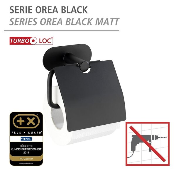 Čierny nástenný držiak na toaletný papier Wenko Orea