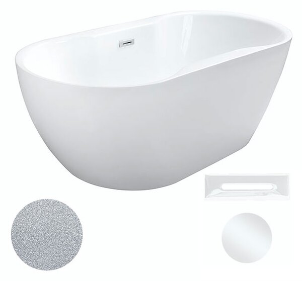 Besco Akrylátová voľne stojaca vaňa Navia Glam S 140x75 (150x80, 160x80) BESCO-Typ výpuste: Click-Clack s prepadom, chróm, BESCO-Rozmery: 140x75, BESCO-Farba: Biela/strieborná