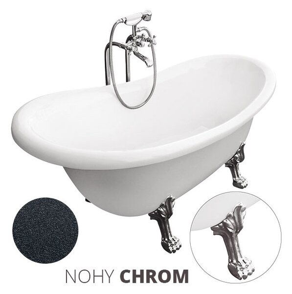 Besco Akrylátová voľne stojaca vaňa Otylia Glam G 160x77 (170x77) bez prepadu BESCO-Typ výpuste: bez odpadového sifónu, BESCO-Nôžky: Čierna mat, BESCO-Rozmery: 160x77
