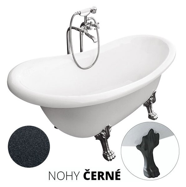 Besco Akrylátová voľne stojaca vaňa Otylia Glam G 160x77 (170x77) bez prepadu BESCO-Typ výpuste: bez odpadového sifónu, BESCO-Nôžky: Čierna mat, BESCO-Rozmery: 160x77