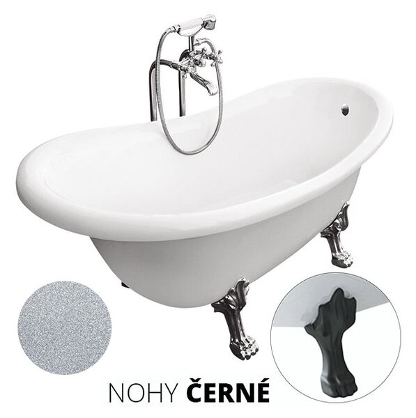 Besco Akrylátová voľne stojaca vaňa Otylia Glam S 160x77 (170x77) s prepadom BESCO-Typ výpuste: bez odpadového sifónu, BESCO-Nôžky: Čierna mat, BESCO-Rozmery: 160x77