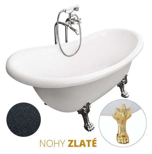 Besco Akrylátová voľne stojaca vaňa Otylia Glam G 160x77 (170x77) bez prepadu BESCO-Typ výpuste: bez odpadového sifónu, BESCO-Nôžky: Čierna mat, BESCO-Rozmery: 160x77