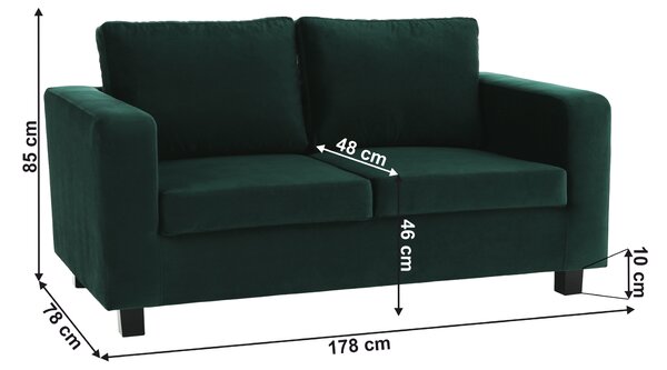 KONDELA Celočalúnená pohovka, 3-sed, smaragdová látka, LUANA