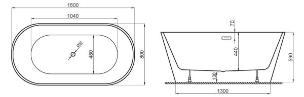 Polimat Akrylátová voľne stojaca vaňa Uzo 160x80 POLIMAT-Rozmery: 160x80, POLIMAT-Farba vane: Biela / biela lesk