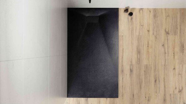 Besco Obdĺžniková sprchová vanička z SMC kompozitu VEXO BLACK R 100x80 (120x80, 120-180x90) BESCO-Rozmery: 100x80