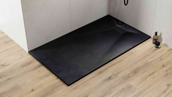 Besco Obdĺžniková sprchová vanička z SMC kompozitu VEXO BLACK R 100x80 (120x80, 120-180x90) BESCO-Rozmery: 100x80