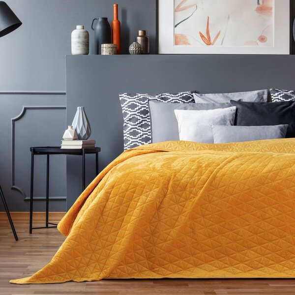 Žltý zamatový prešívaný pléd 220x240 cm Laila – Restilo