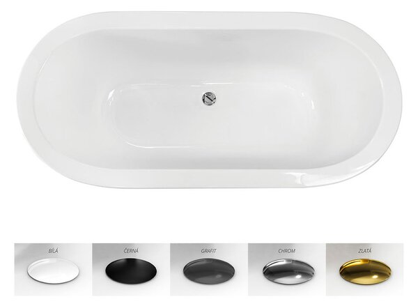 Besco Voľne stojaca vaňa zo sanitárneho kompozitu Victoria CC/BP 185x82, bez prepadu BESCO-Typ výpuste: Alcaplast Click-Clack s horným čistením, chróm, BESCO-Rozmery: 185x82