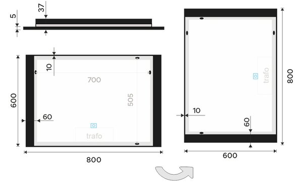 Nimco Čierne LED zrkadlo 800x600 s dotykovým senzorom - ZPC 41003V-90