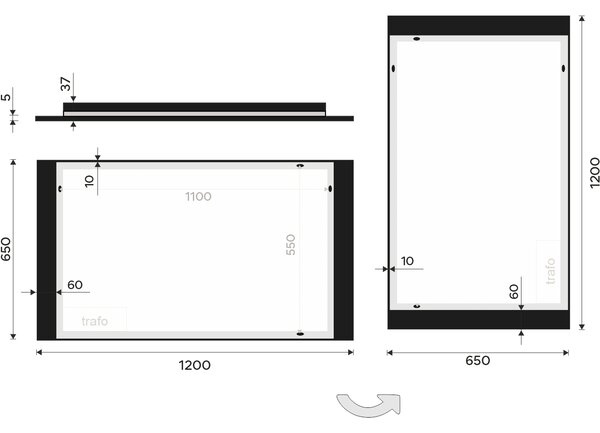 Nimco Čierne LED zrkadlo 1200x650 - ZPC 41006-90