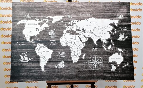Obraz na korku čiernobiela mapa na dreve