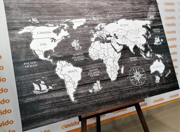 Obraz na korku čiernobiela mapa na dreve