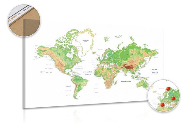 Obraz na korku klasická mapa sveta s bielym pozadím