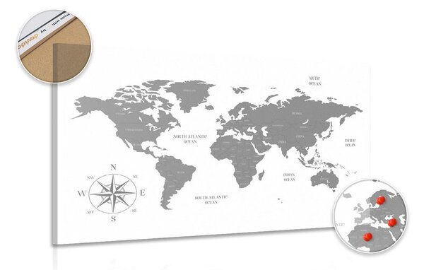 Obraz na korku decentná mapa v šedom prevedení