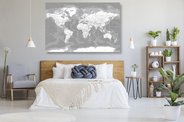 Obraz na korku štýlová čiernobiela mapa sveta