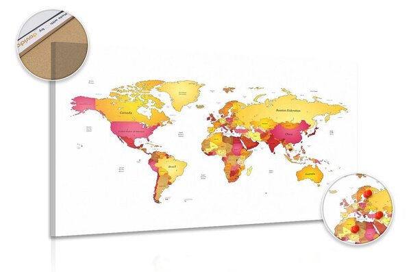 Obraz na korku mapa sveta vo farbách