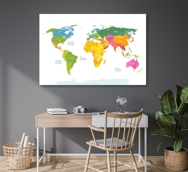 Obraz na korku výnimočná mapa sveta s bielym pozadím