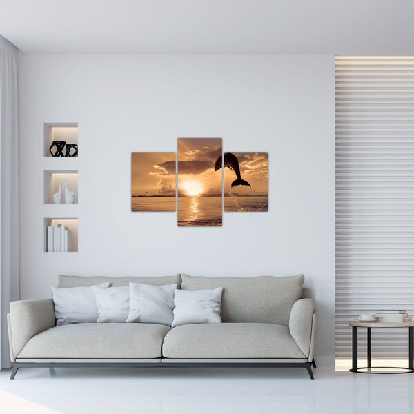 Obraz - Delfín pri západe slnka (90x60 cm)