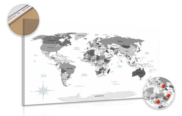 Obraz na korku čiernobiela mapa s modrým kontrastom
