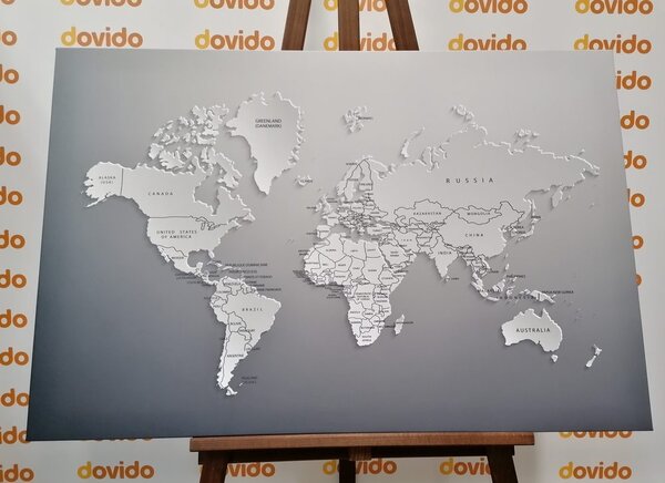 Obraz na korku čiernobiela mapa sveta v originálnom prevedení