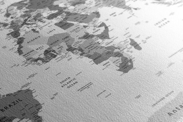 Obraz na korku detailná mapa sveta v čiernobielom prevedení