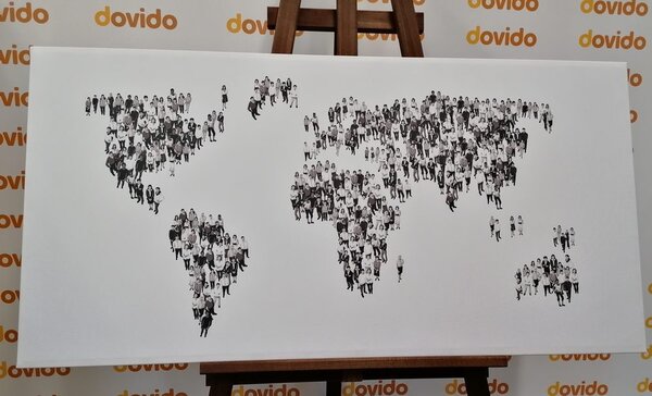 Obraz na korku mapa sveta pozostávajúca z ľudí v čiernobielom prevedení