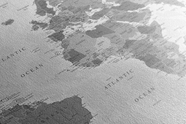 Obraz na korku podrobná mapa sveta v čiernobielom prevedení