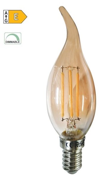 Diolamp LED Filament žiarovka Candle Flame Amber CF35 5W/230V/E14/2700K/620Lm/360°/Dim