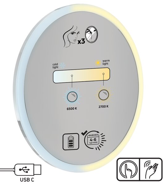 Deante Kozmetické zrkadlo Round magnetické, LED osvetlenie - ADR 0821