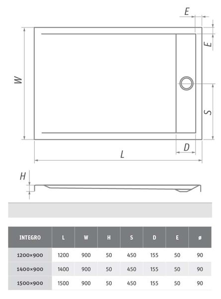 Roth Obdĺžniková akrylátová sprchová vanička INTEGRO ROTH-Variant: rozmery: 120x90 cm, kryt sifónu: leštený nerez - (INTEGRO 1200 - 8000169)