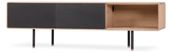 TV stolík z dubového dreva v čierno-prírodnej farbe 160x48 cm Fina – Gazzda