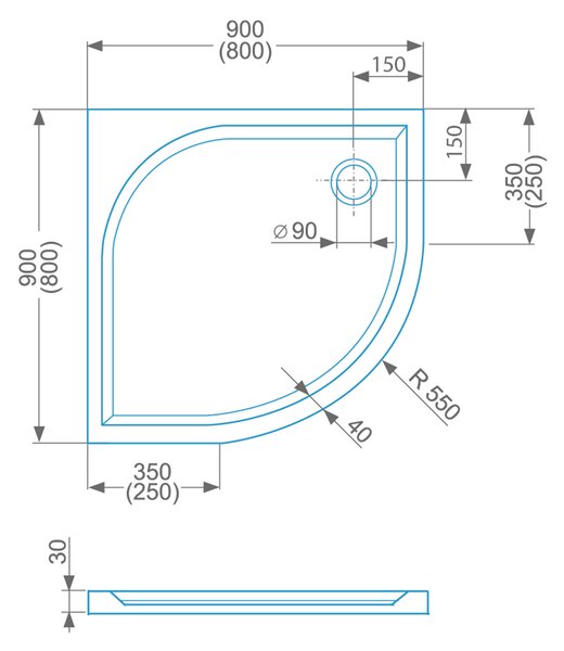 Roltechnik Outlet Štvrťkruhová sprchová vanička iCAST ROUND z liateho mramoru ROTH-Variant: rozmery: 80x80 cm - (iCAST_ROUND_80x80 - 8000219)