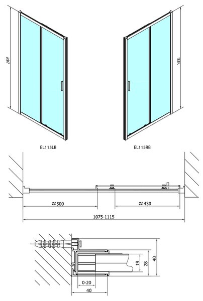 Polysan Polysan, EASY BLACK sprchové dvere 1100mm, číre sklo, EL1115B
