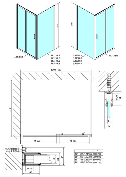 Polysan Polysan, EASY BLACK sprchové dvere 1100mm, číre sklo, EL1115B