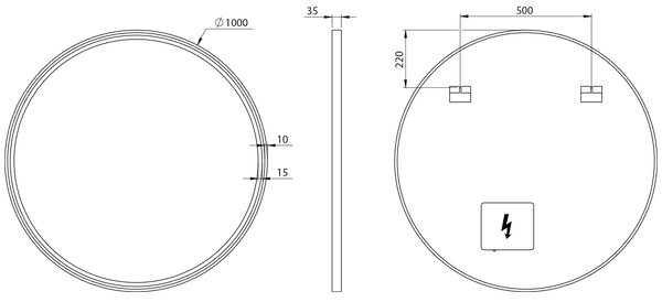 Sapho Sapho, KADRIS guľaté zrkadlo s LED osvetlením, ø 100cm, čierna mat, KD100