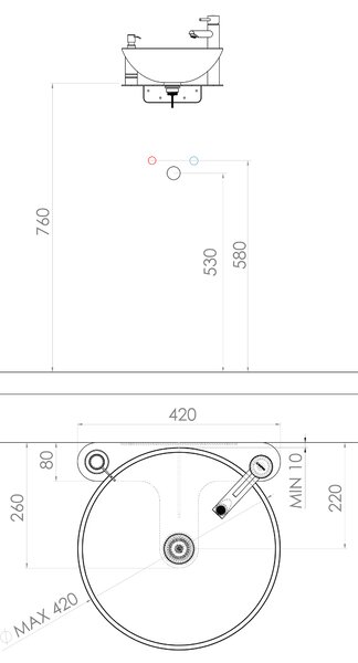 Sapho Tetris, nástenné okrúhle umývadlo s držiakom pre stojánkovú batériu vpravo, 415x140mm, biela, TZ420-02