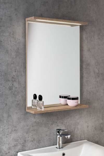 Aqualine Aqualine, KORIN STRIP zrkadlo s LED osvetlením 50x70x12cm, dub platin, KO995S