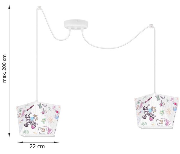 Detské závesné svietidlo Diamond Spider, 2x biele textilné tienidlo so vzorom