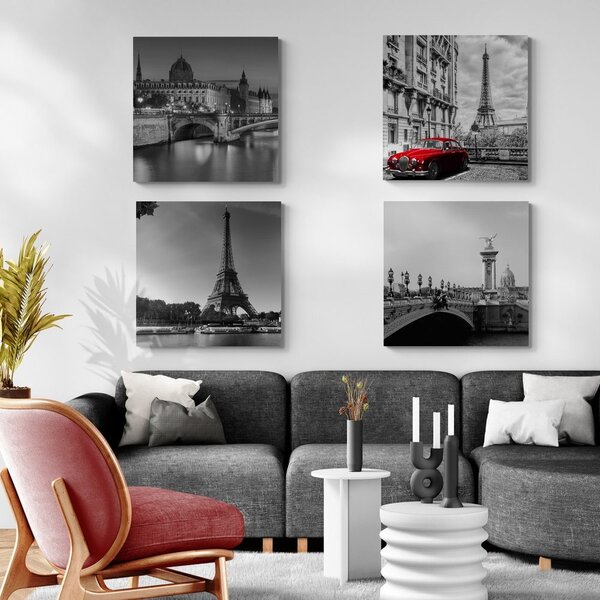 Set obrazov Paríž s retro červeným autom