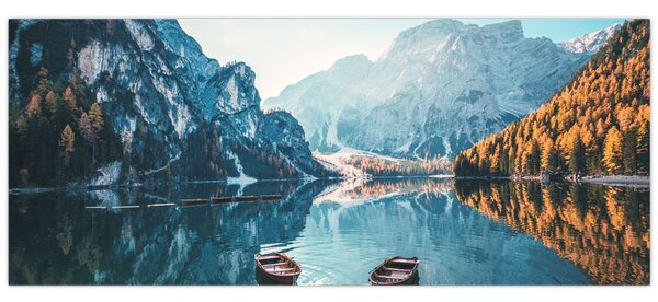 Obraz - Lode na jazere Braies (120x50 cm)