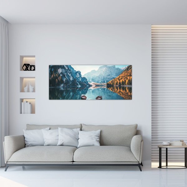 Obraz - Lode na jazere Braies (120x50 cm)