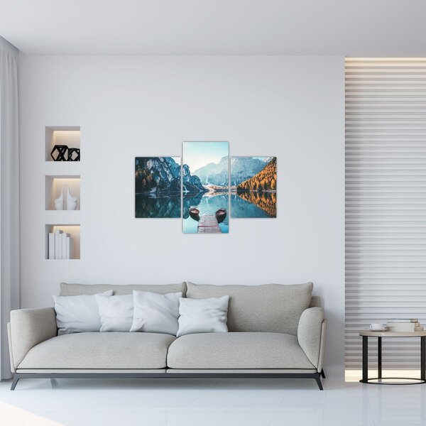 Obraz - Lode na jazere Braies (90x60 cm)