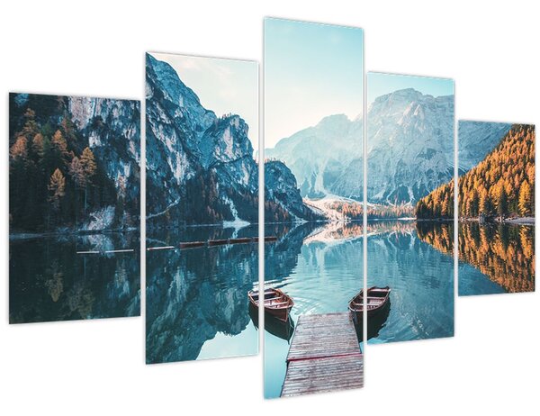 Obraz - Lode na jazere Braies (150x105 cm)