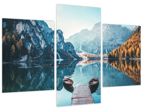 Obraz - Lode na jazere Braies (90x60 cm)