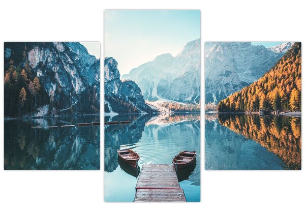 Obraz - Lode na jazere Braies (90x60 cm)